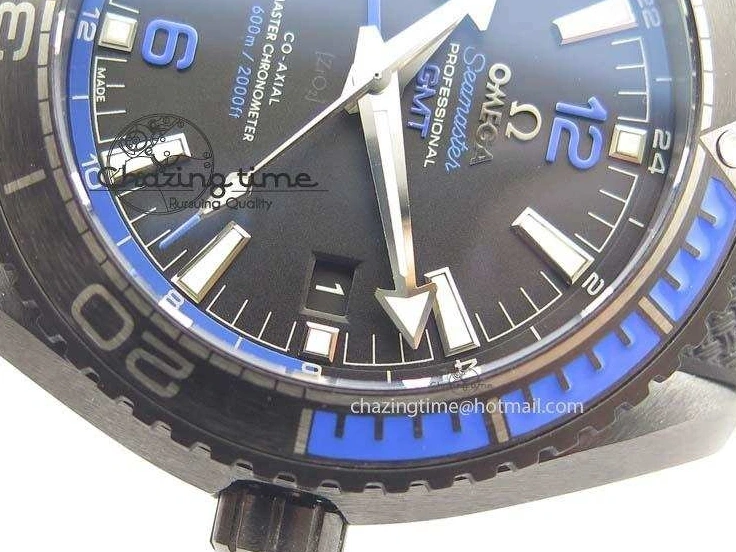 0317 Unique Planet Ocean 45mm Real Ceramic Blue BP-Maker Best Edition Black Dial On Nylon Rubber Strap A 8184